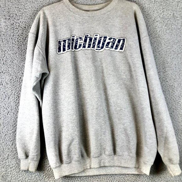 Vintage Y2K Michigan Sweatshirt Men's Large Eminem Spellout College Crewneck - Picture 1 of 5